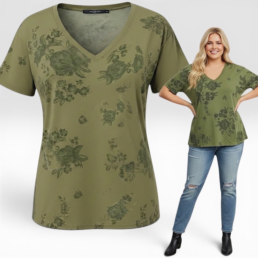 TORRID‎ Heritage Slub Olive Green Floral Relaxed V-Neck Tee NWT Size 5X
